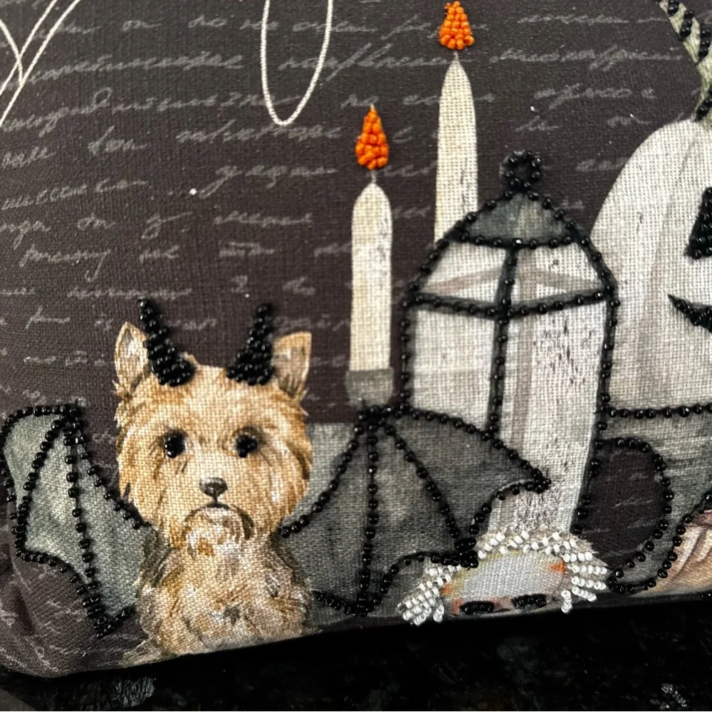Halloween Beaded Dog Pillow with Yorkie Westie Shepard